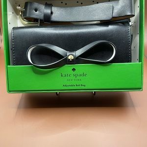 Kate Spade Black Leather Adjustable Bow Belt Bag. Size S/M